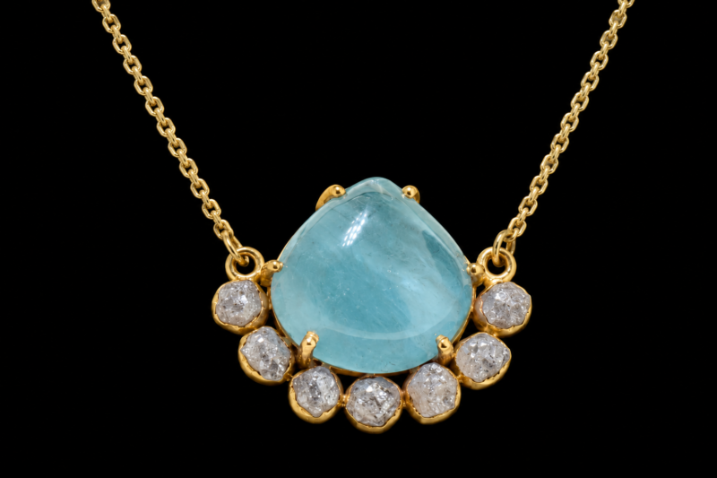 Aquamarine & Diamond Gold Pendant Necklace