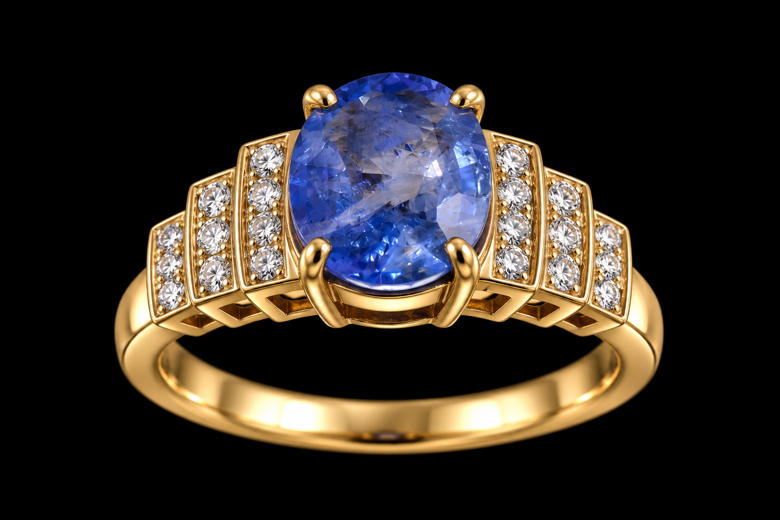 Blue Sapphire & Diamond Ring in Yellow Gold